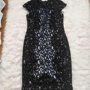 Tadashi Shoji Black and Navy Lace Midi Dress